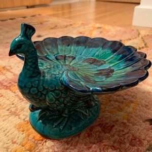 Ceramic peacock ring and jewelry holder